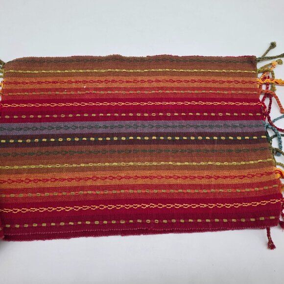 Handwoven Multicolor Striped Tablemats With Tassels Set of 5 Boho Style - Picture 8 of 9